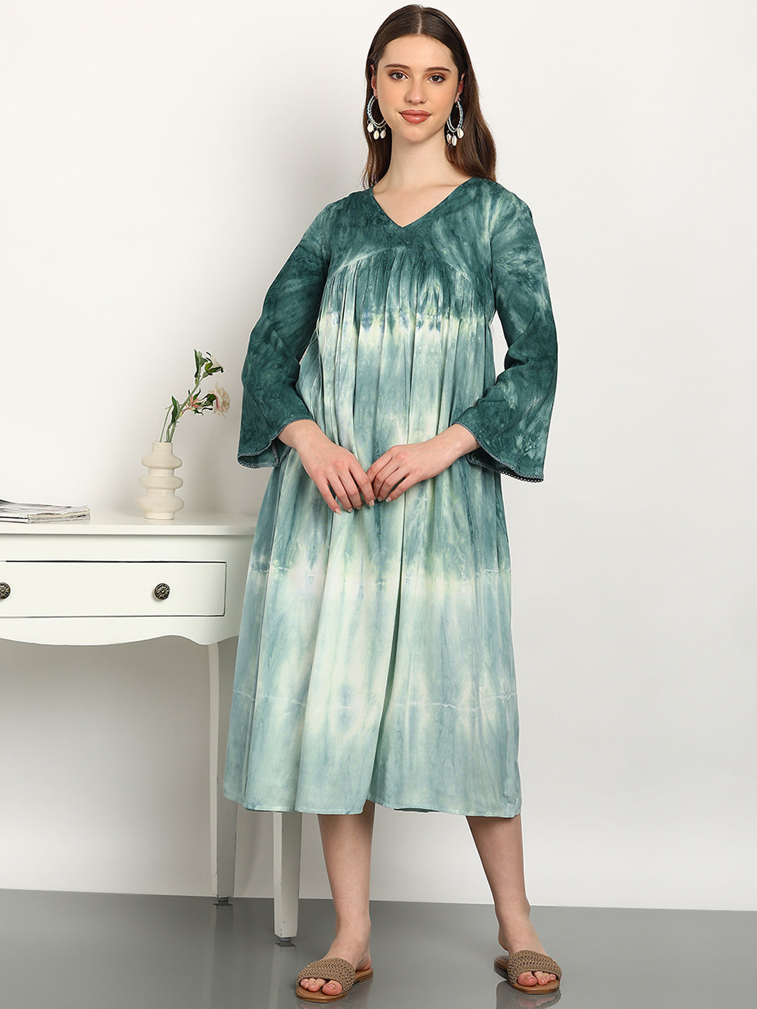 Women Hand Tie & Dye Rayon A-Line Dress (W1731)