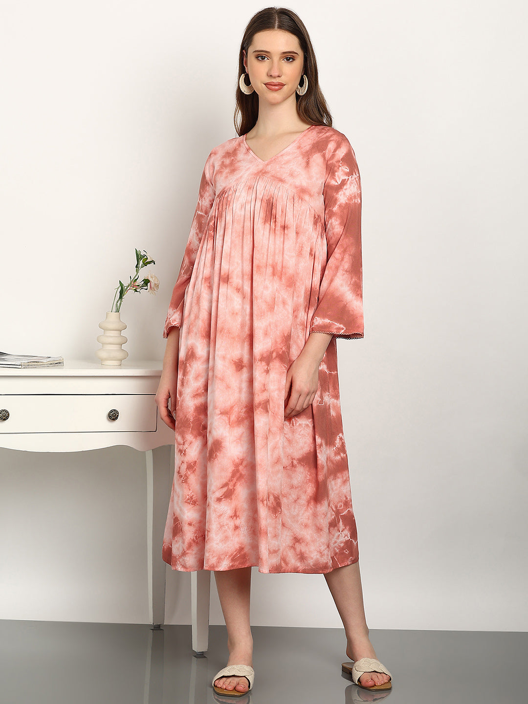 Women Hand Tie & Dye Rayon A-Line Dress (W1730) – Maaesa Clothing