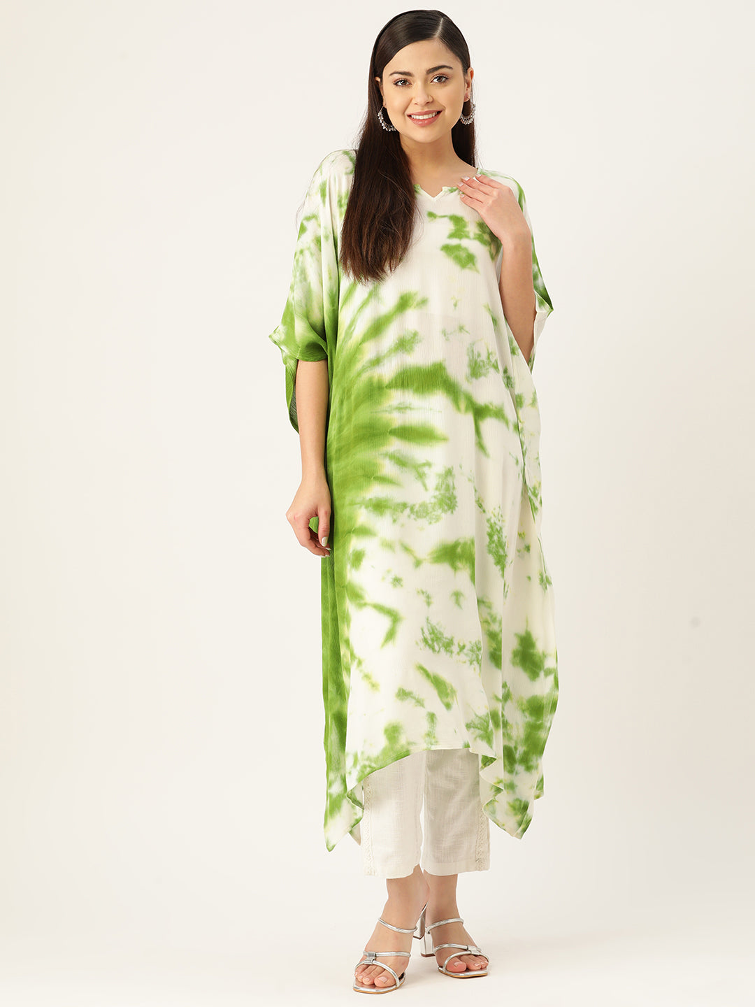 Rayon Tie Dye Light Green White Kaftan kurta Maaesa Clothing Rayon Tie Dye Light Green White Kaftan kurta Maaesa Clothing