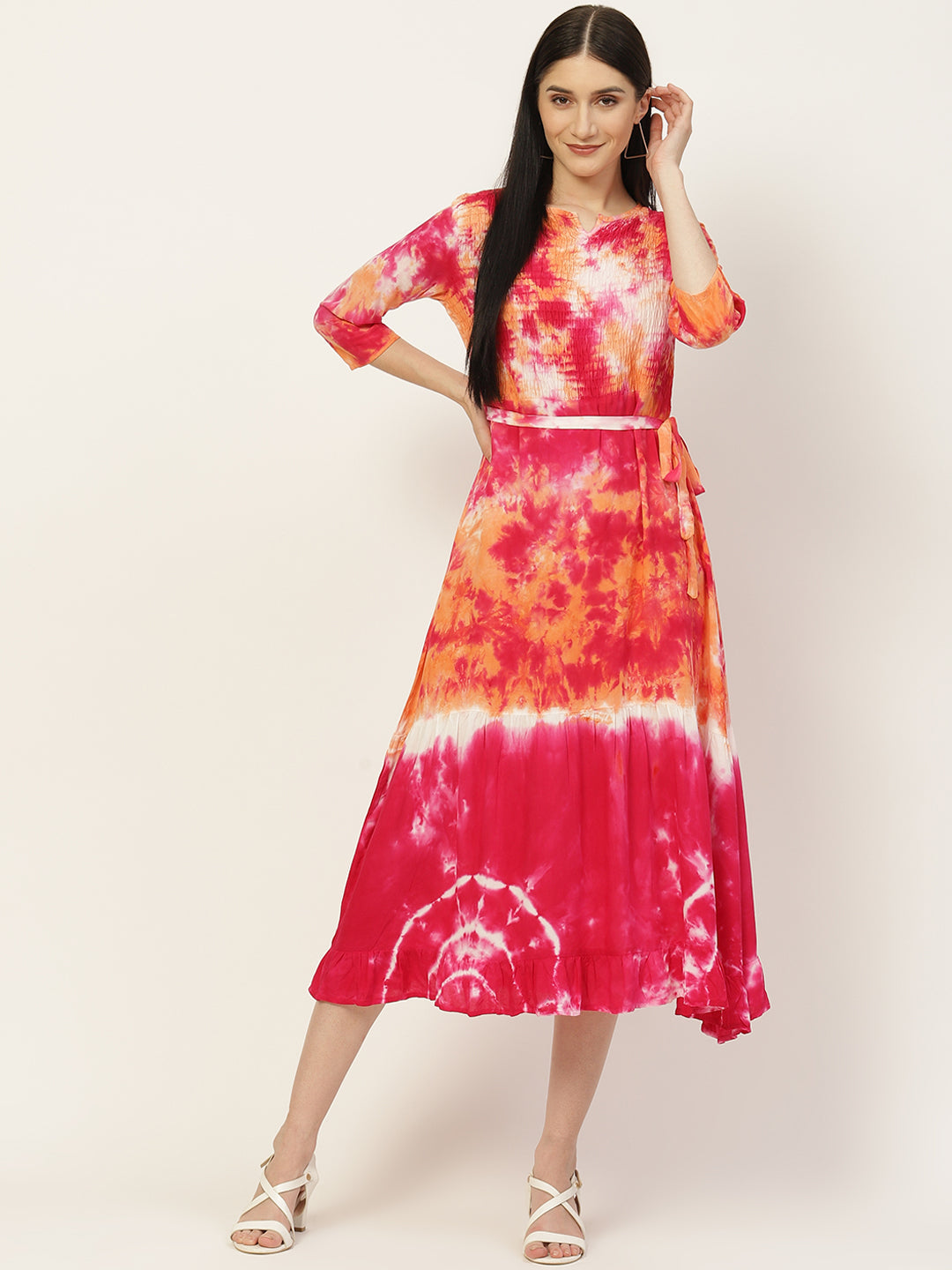 orange and pink tie dye dress Tie Dye Shirt Dress- Pink/Orange