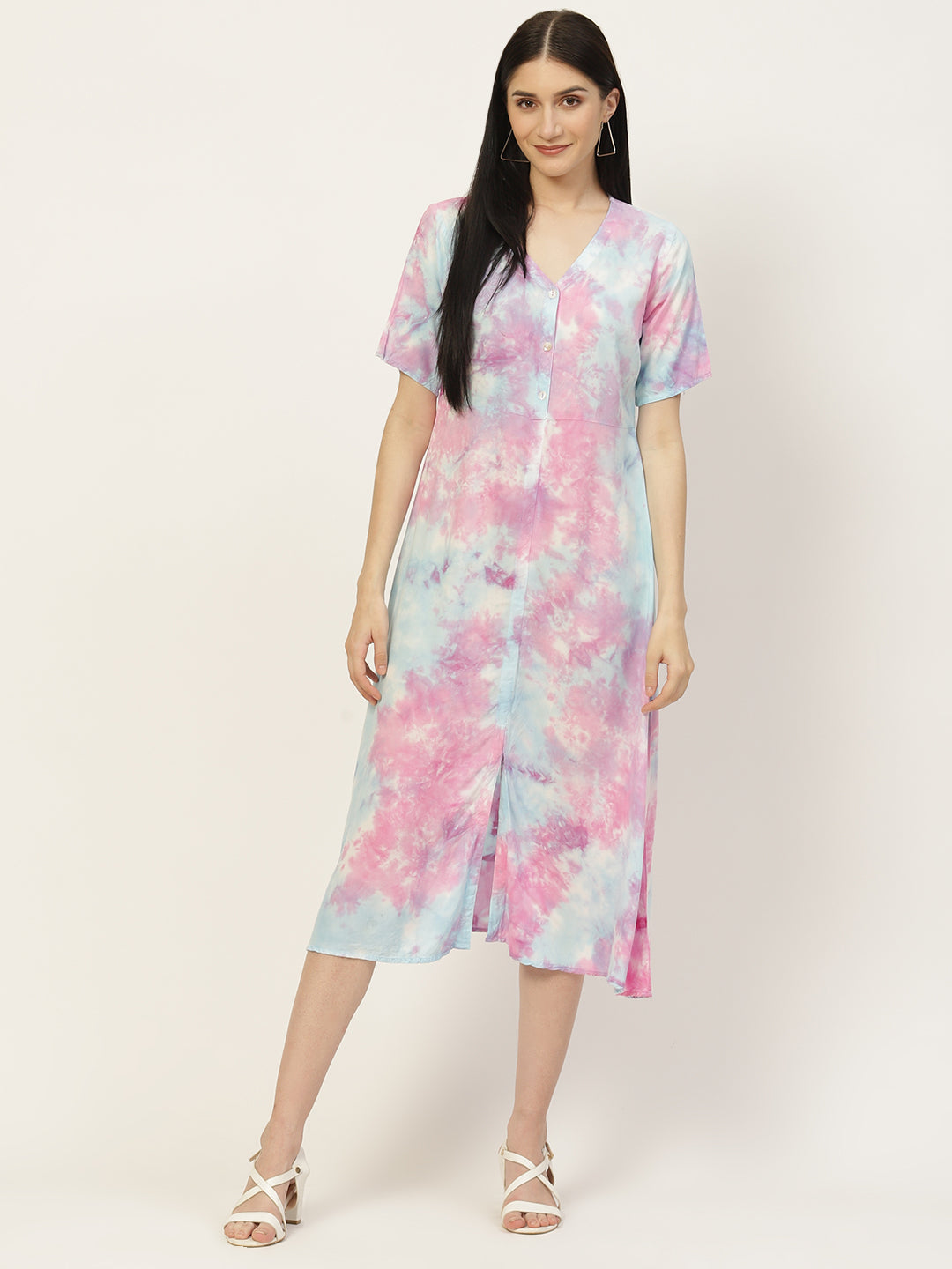 Pink & Blue Tie Dyed Front Slit Full Placket Dress – Maaesa Clothing