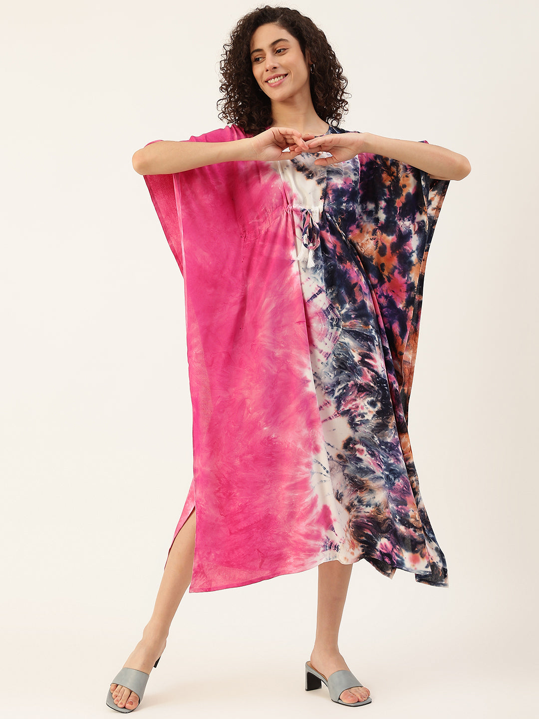 Pink-Blue Tie dye Rayon Kaftan – Maaesa Clothing