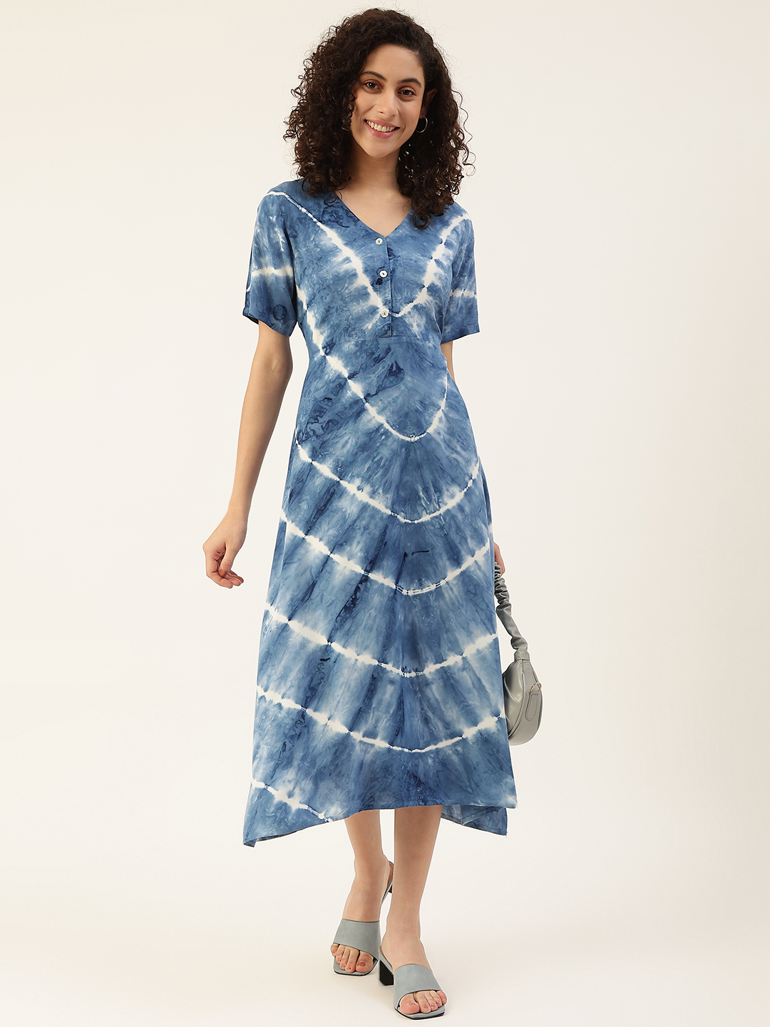 Women Blue White Rayon Tie Dye A-Line Midi Dress – Maaesa Clothing