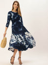 Blue & White Tie and Dye A-Line Midi Dress for women