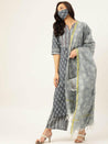 Grey Printed Kurta With Dupatta & Trouser for women 