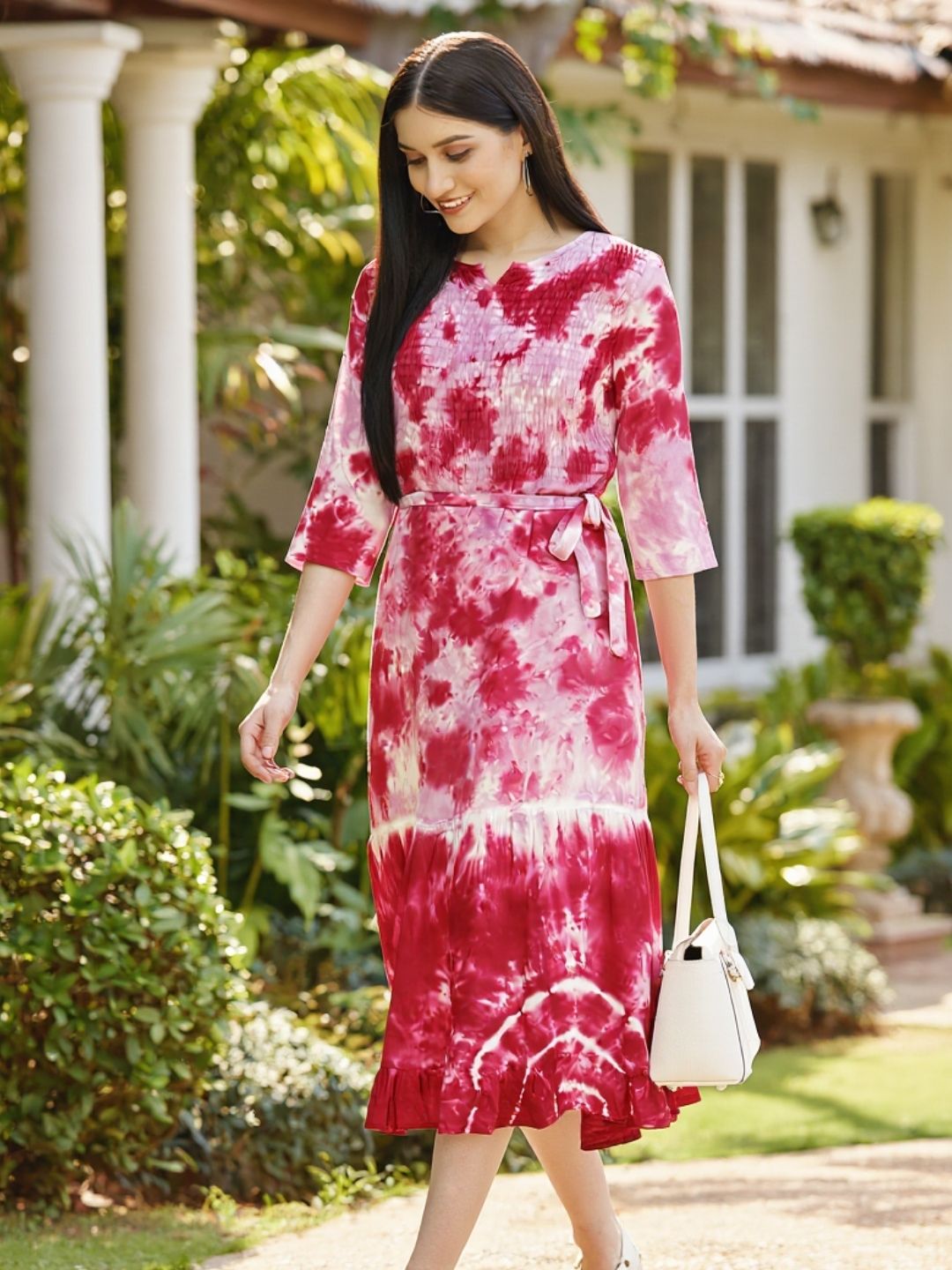 Rose Pink Tie dye Fit & Flare Dress (W1268) – Maaesa Clothing