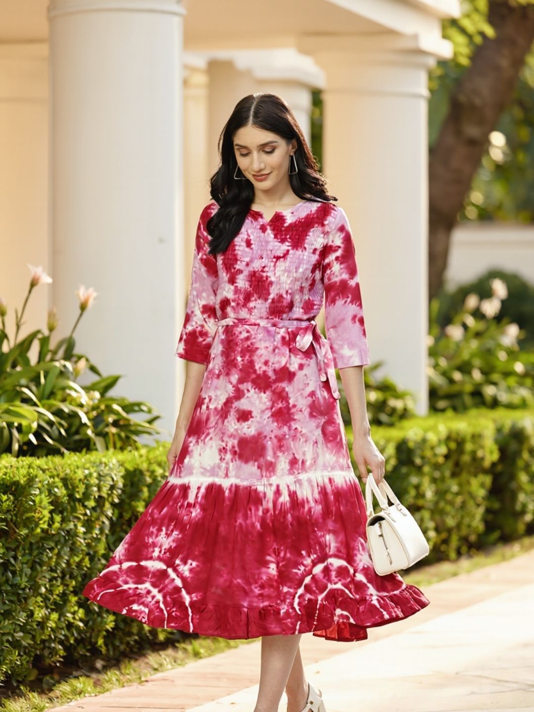 pink and white tie dye dress Rose Pink Tie dye Fit & Flare Dress (W1268) – Maaesa Clothing