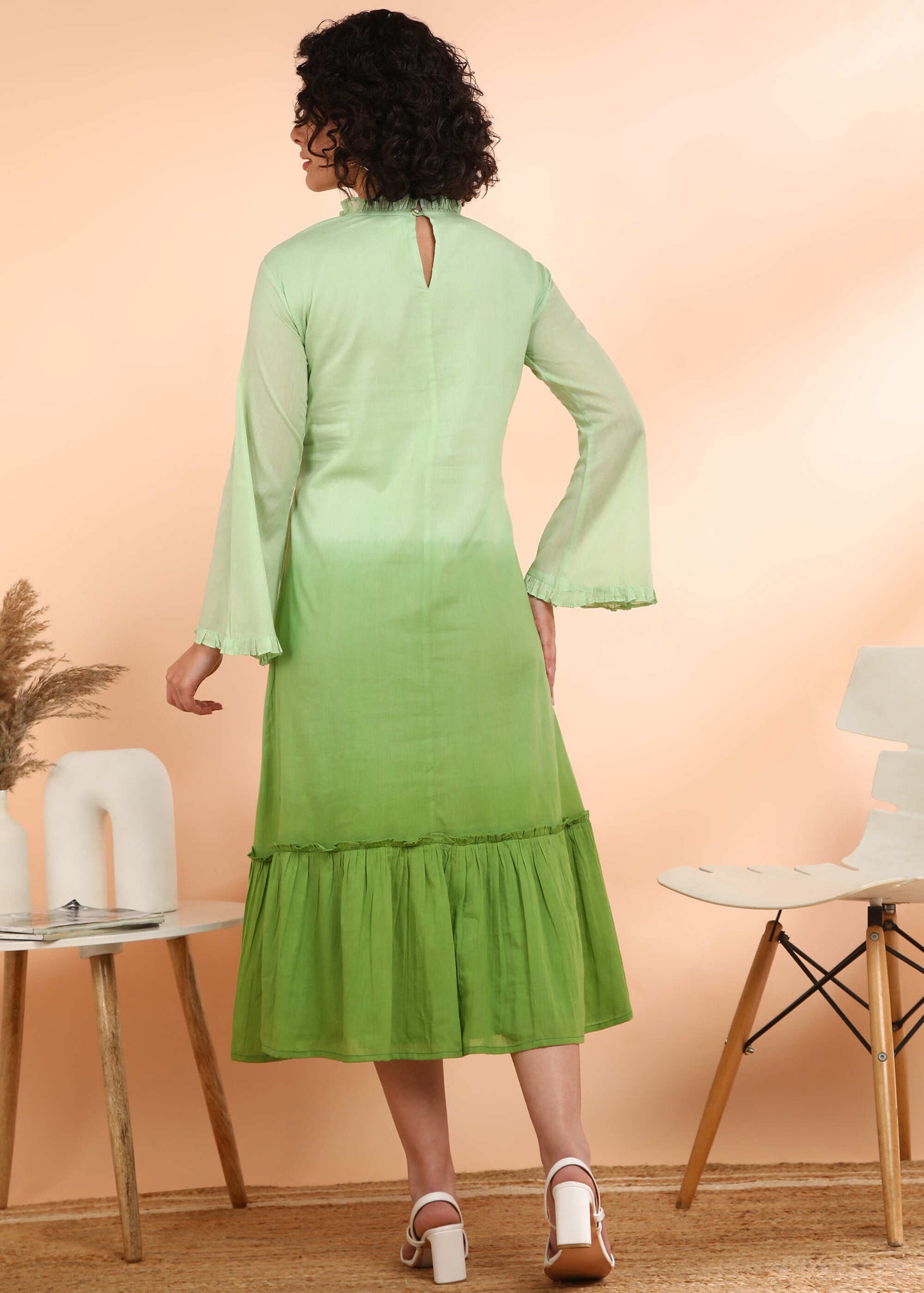 light green dress design Joanna Andraos STRAPLESS GOWN IN LIGHT GREEN