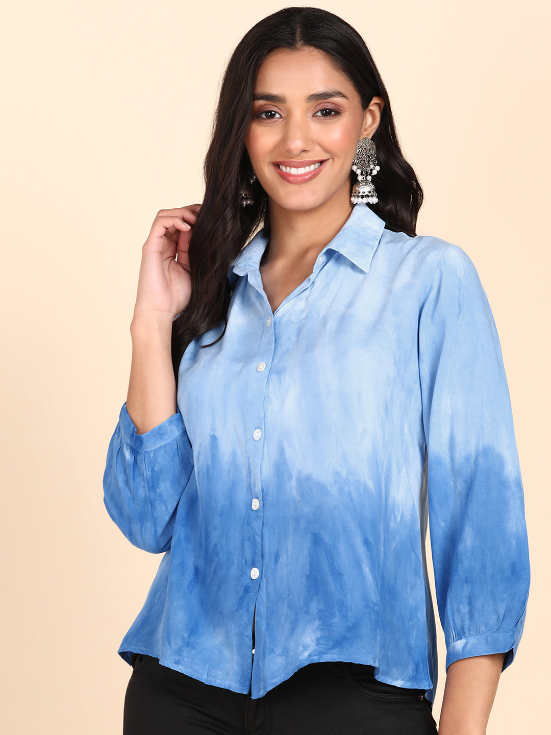 Rayon Hand Dyed Tie-Dye Blue Loose Fit Shirt