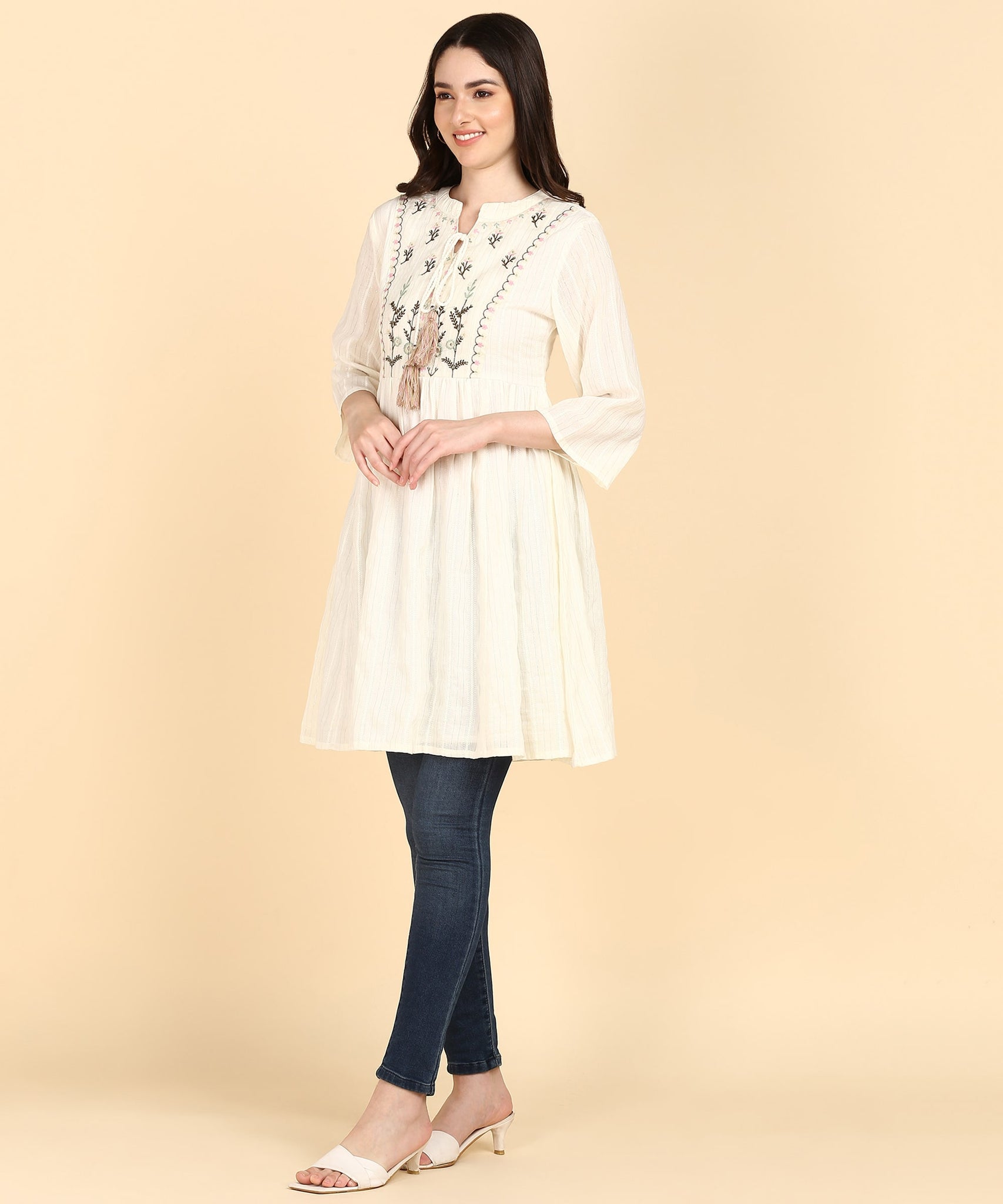 Off-white Cotton Lurex Embroidered Tunic
