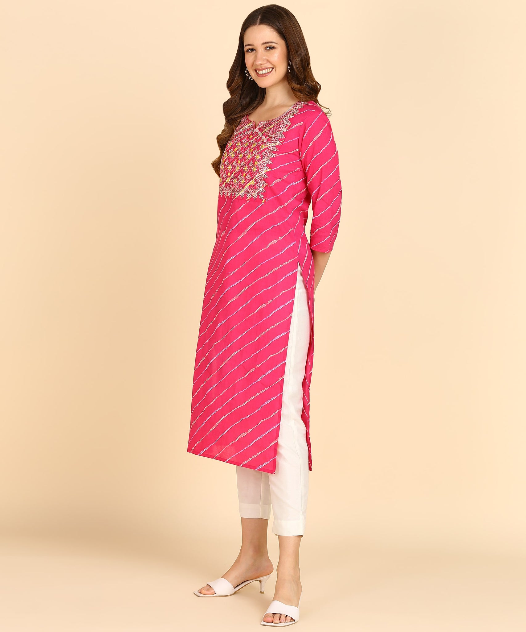 Pure Cotton Bandhej Print Kurti with Sequins Embroidery Work