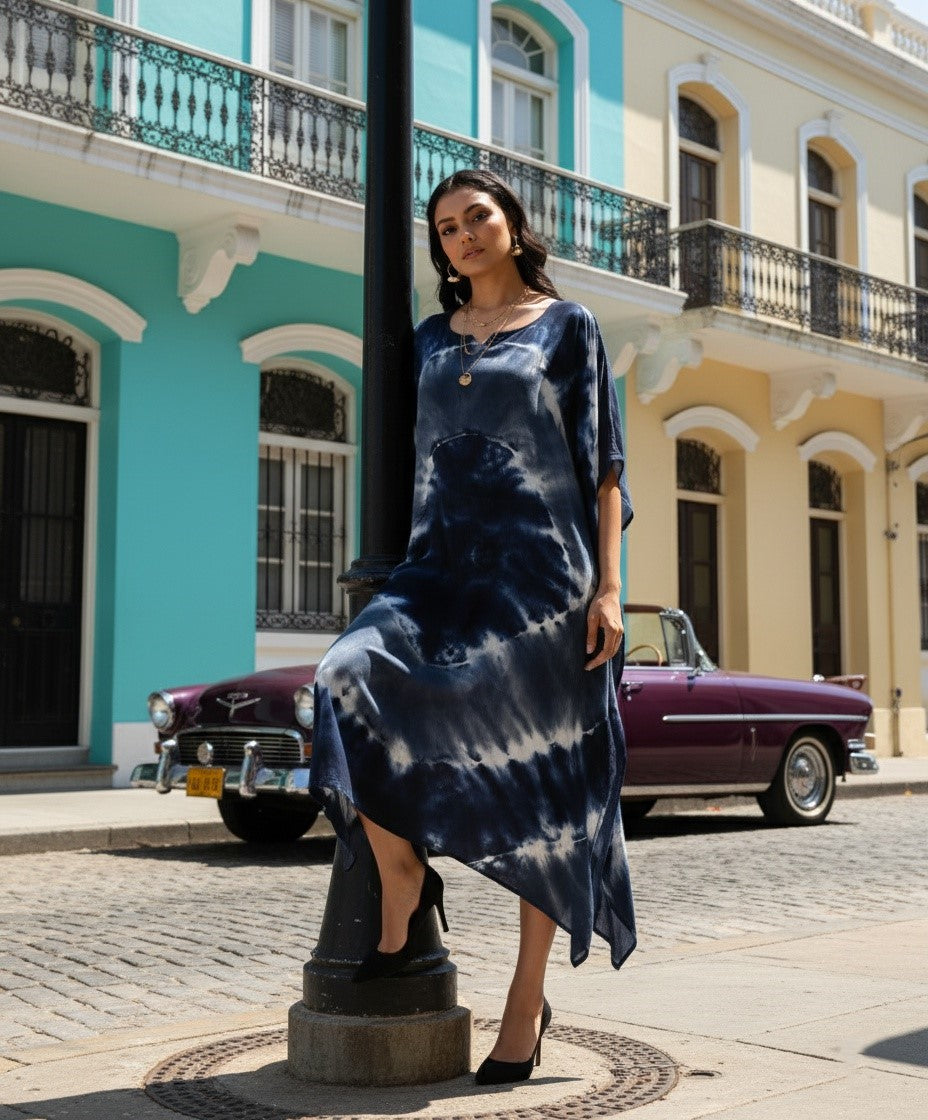 Dark Blue Hand Dyed Tie Dye Kaftan (W1187) Maaesa Clothing Dark Blue Hand Dyed Tie Dye Kaftan (W1187) Maaesa Clothing