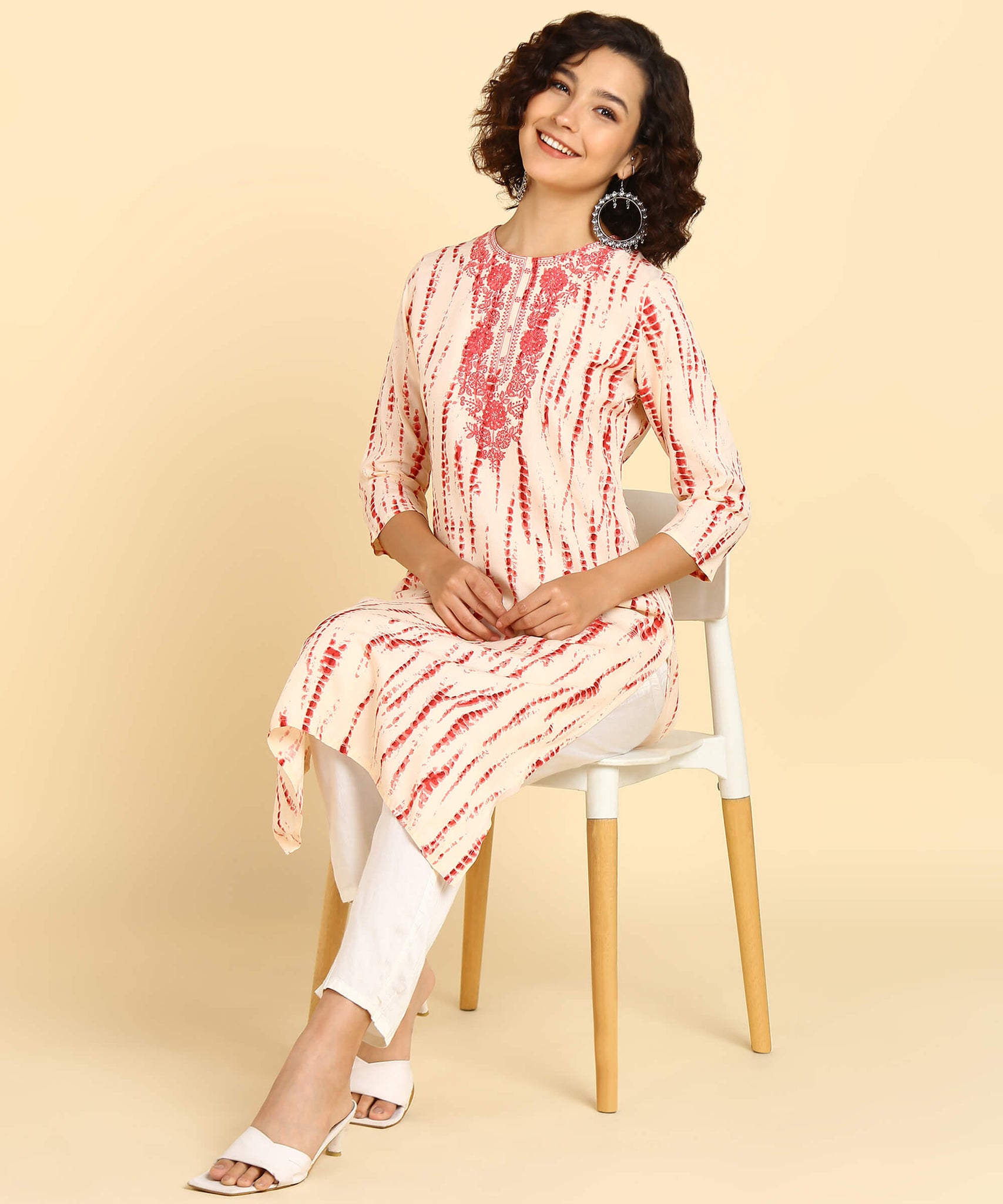 Rayon Tie-Dye Off-White Straight Kurta with Sequins Embroidery Work
