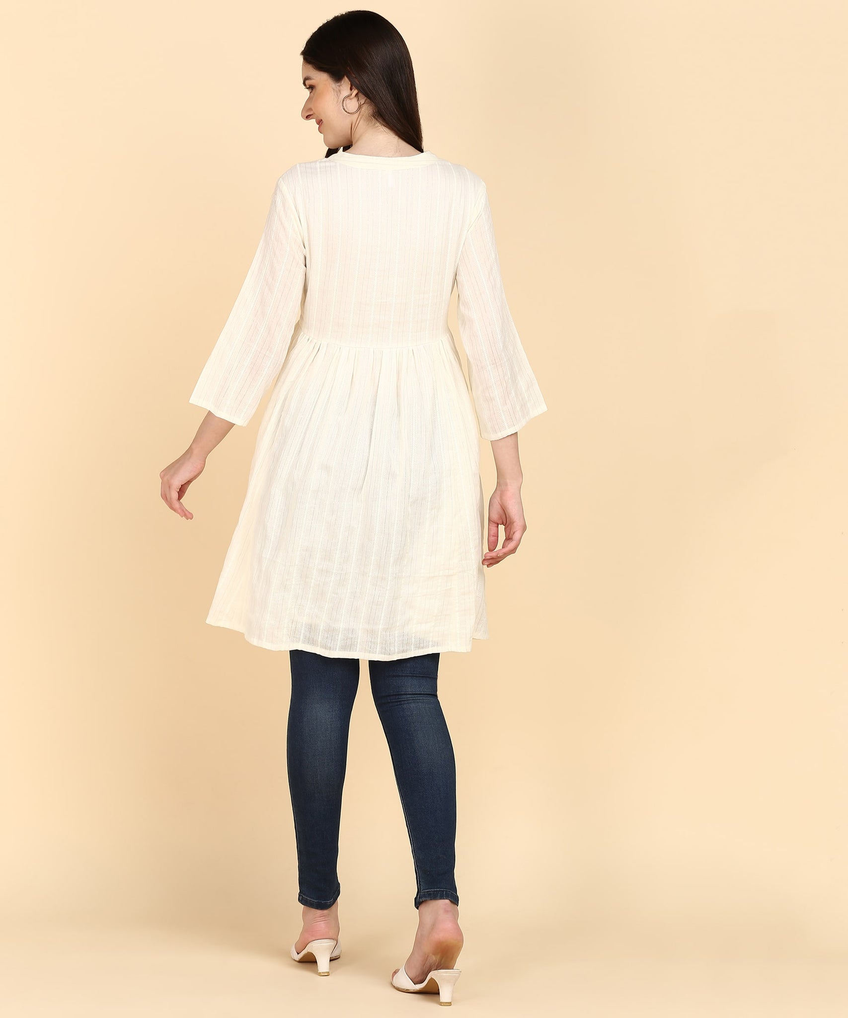 Off-white Cotton Lurex Embroidered Tunic