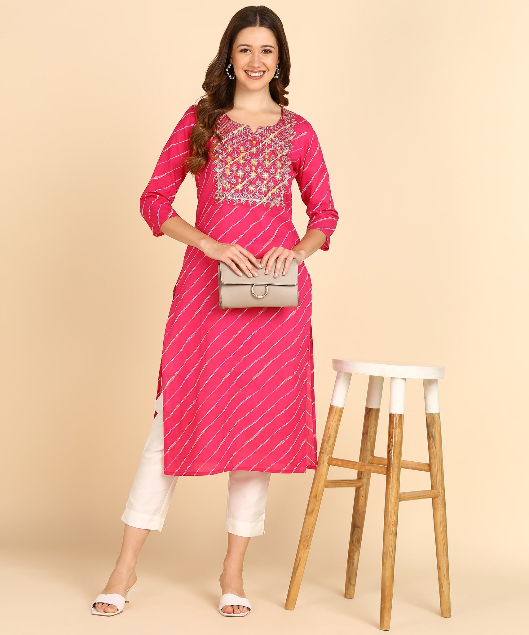 Pure Cotton Bandhej Print Kurti with Sequins Embroidery Work