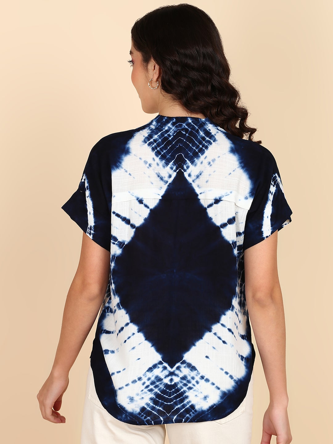 Shibori Dyed Half Sleeves Rayon Slub Top