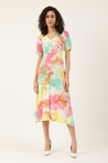 White Yellow Dyed Rayon A-Line Midi Dress