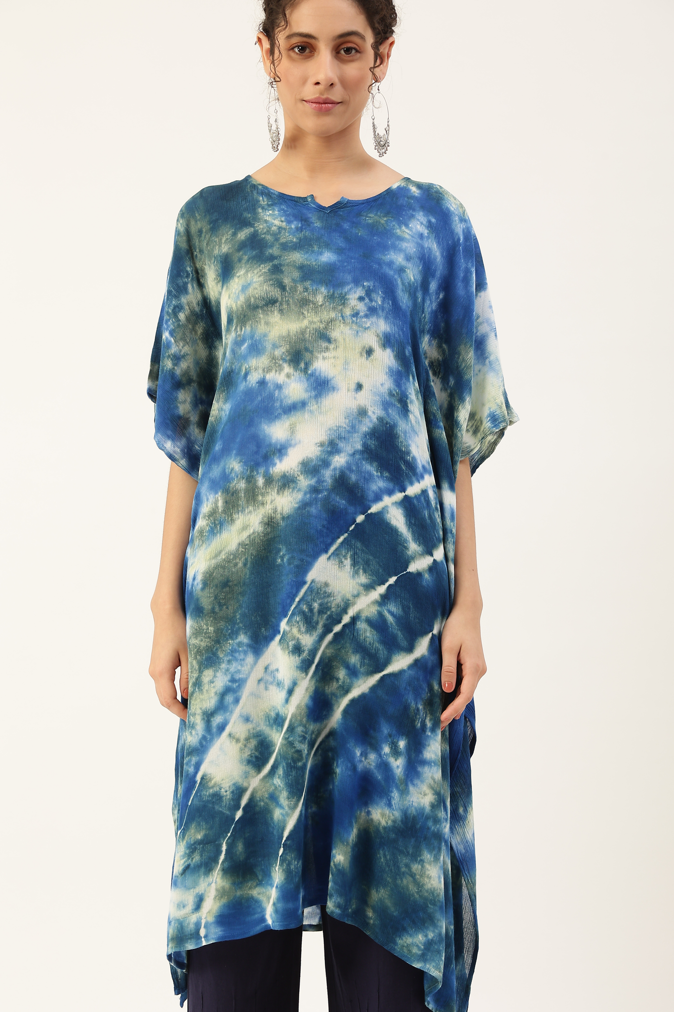 Rayon crepe tie & dyed Kaftan for women 