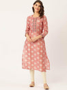 Pink Rayon Printed & Handwork Mirror detailing Yoke Kurta