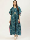 Blue Printed & Embroided Pure Cotton Kaftan 