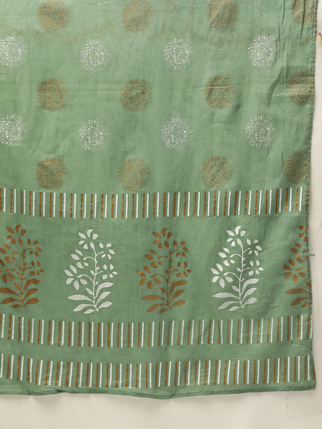 Green & White Printed Cotton Flared Kurta with Dupatta