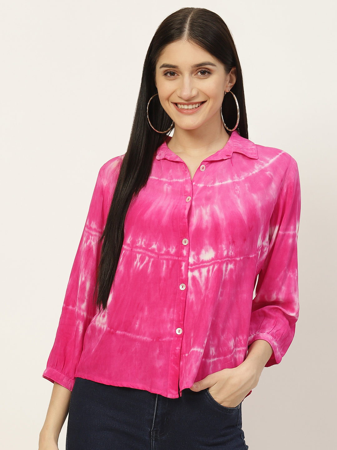 Pink Tie Dye Rayon Casual Shirt
