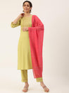 Green Yoke Design Sequinned Work Rayon Kurta Set With Poly Georgette Dupatta