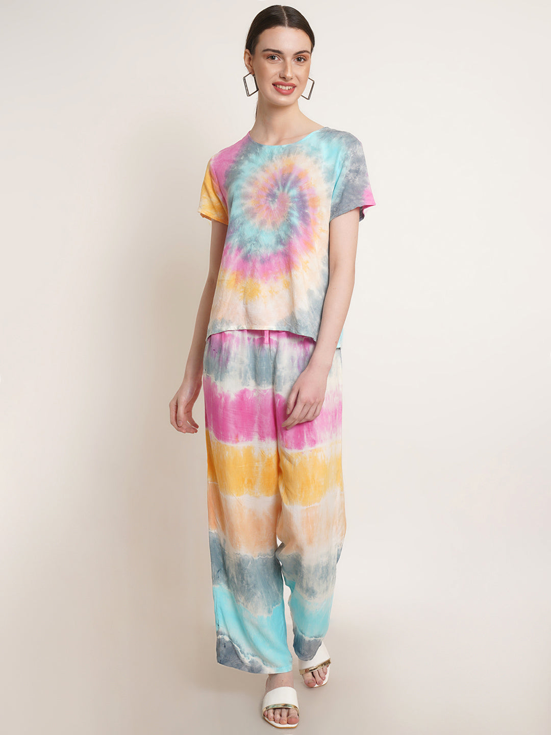 Rayon Tie Dye Spiral Pastel Rainbow Coord Set