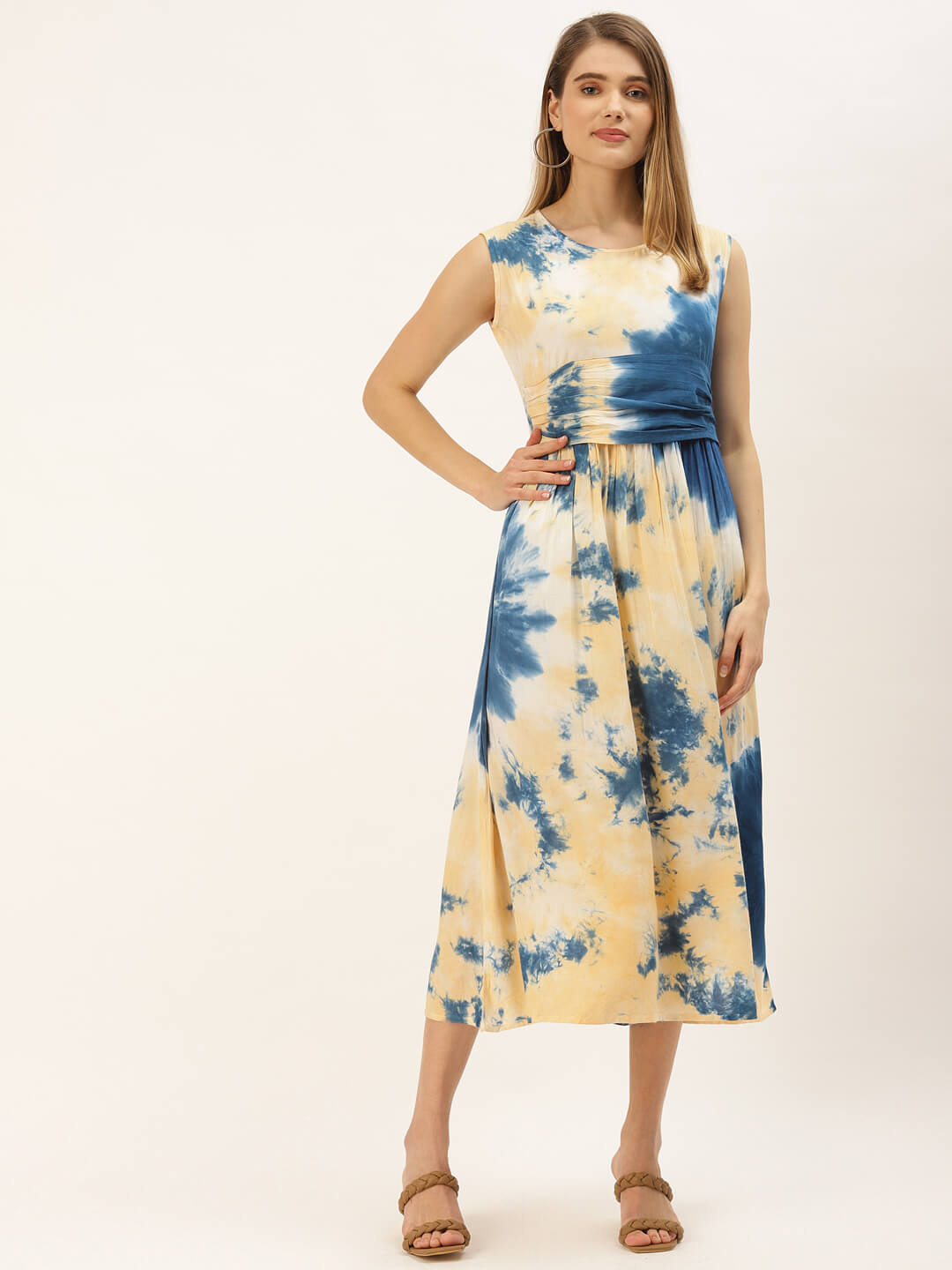 Yellow & Blue Tie Dye Sleeveless Dress – Maaesa Clothing