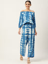Women Blue White Rayon Tie Dyed Co-Ords