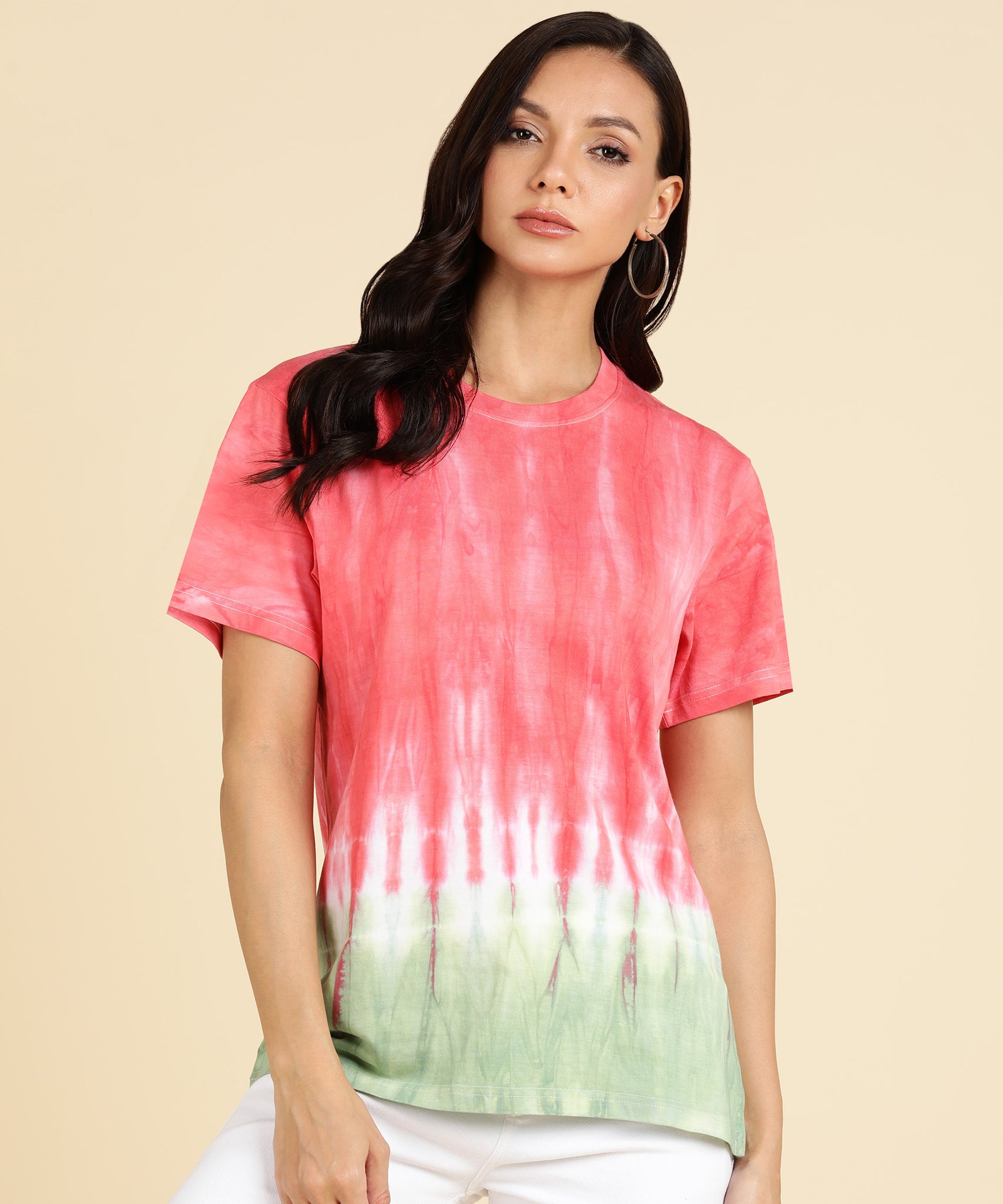 Red Green Tie Dye Cotton Regular Fit T-shirts