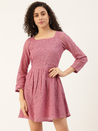 Lavender Lace Belted A-Line Dress for women 