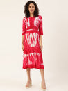 Pink & White Abstract Dyed A-Line Midi Dress
