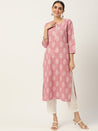 Pink & Off White Ethnic Printed Pure Cotton Gotta Patti Kurta for women 