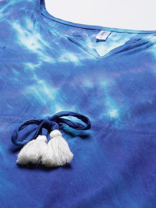 Blue & White Hand Dyed Tie Dye Rayon Kaftan