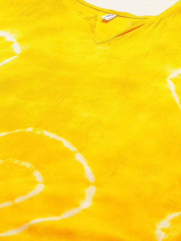 Yellow Tie Dye Rayon Crepe Kaftan