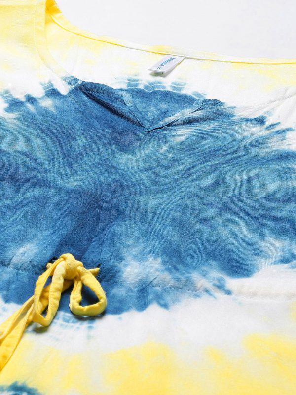 Yellow & Blue Hand Dyed Tie Dye Kaftan