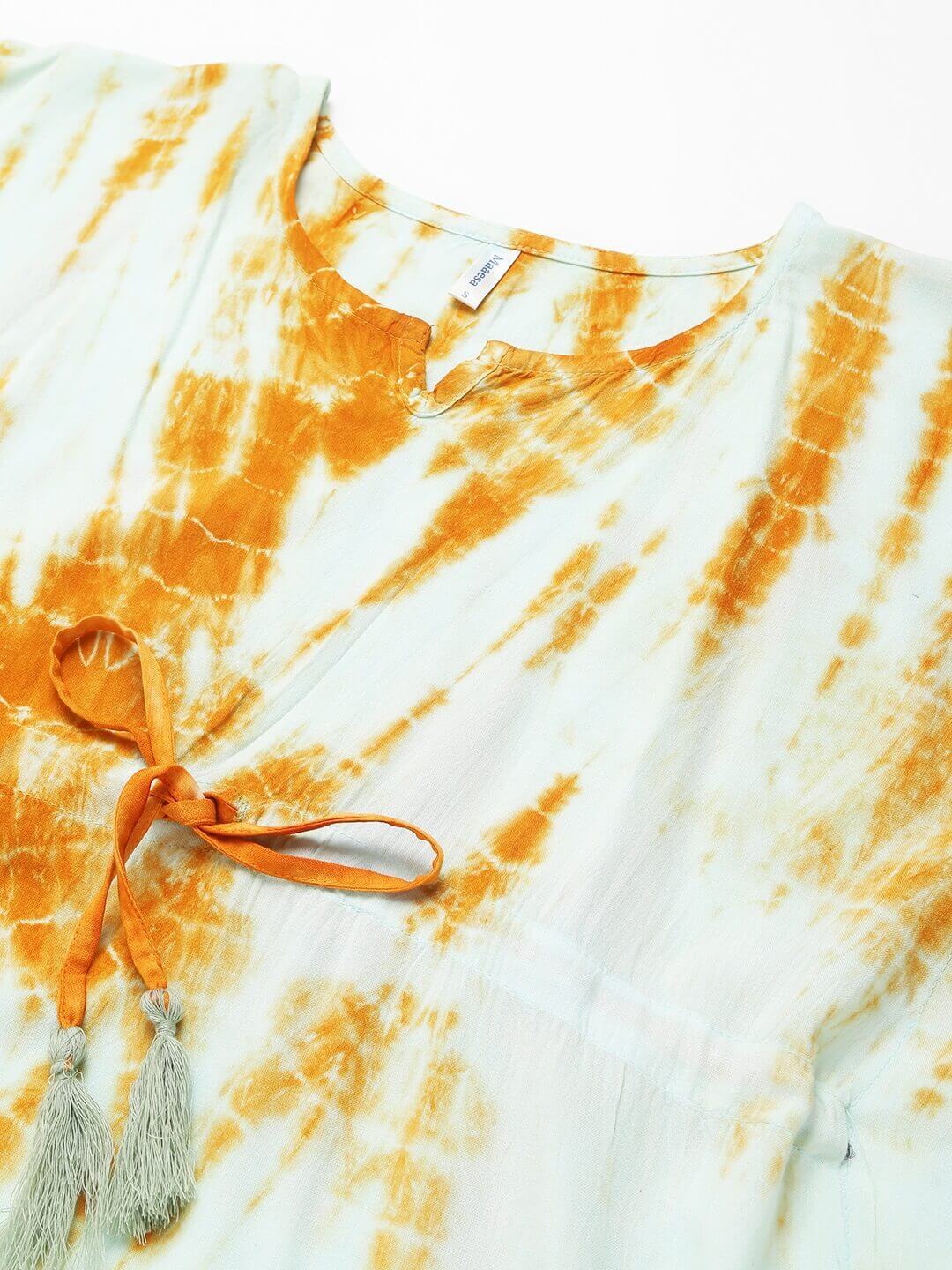Off White & Orange Tie Dye Kaftan Midi Dress