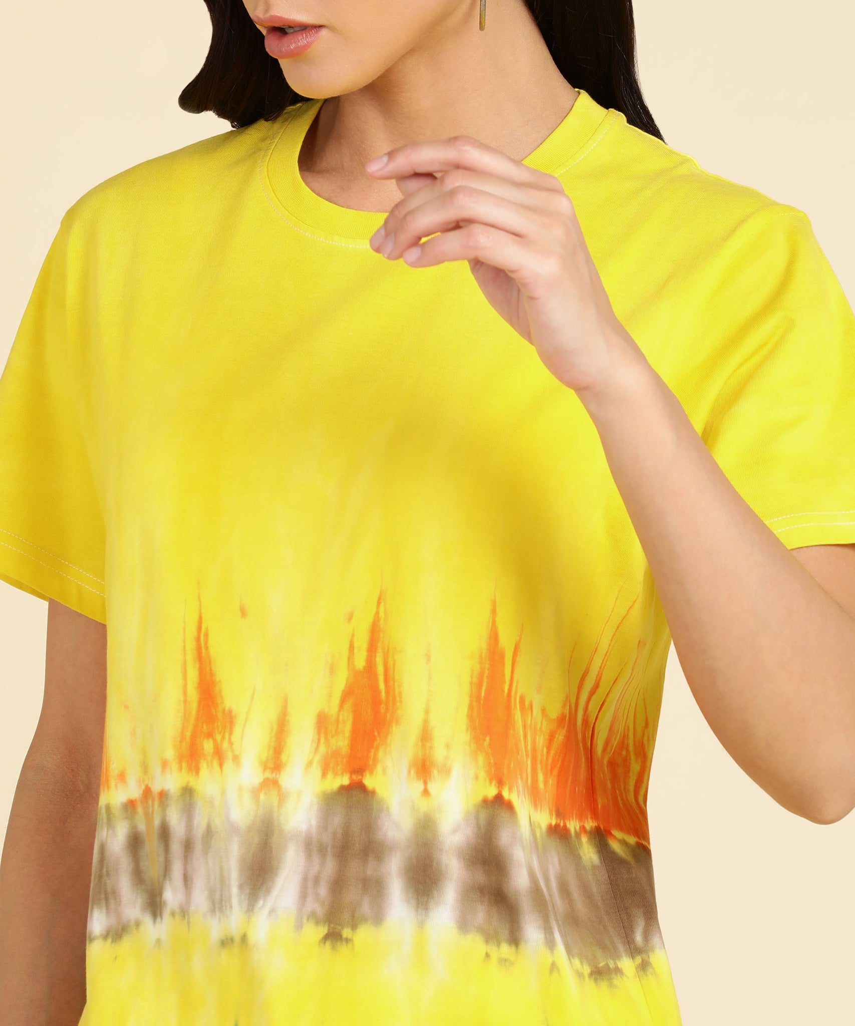 Yellow Tie Dye Cotton Regular Fit T-shirts
