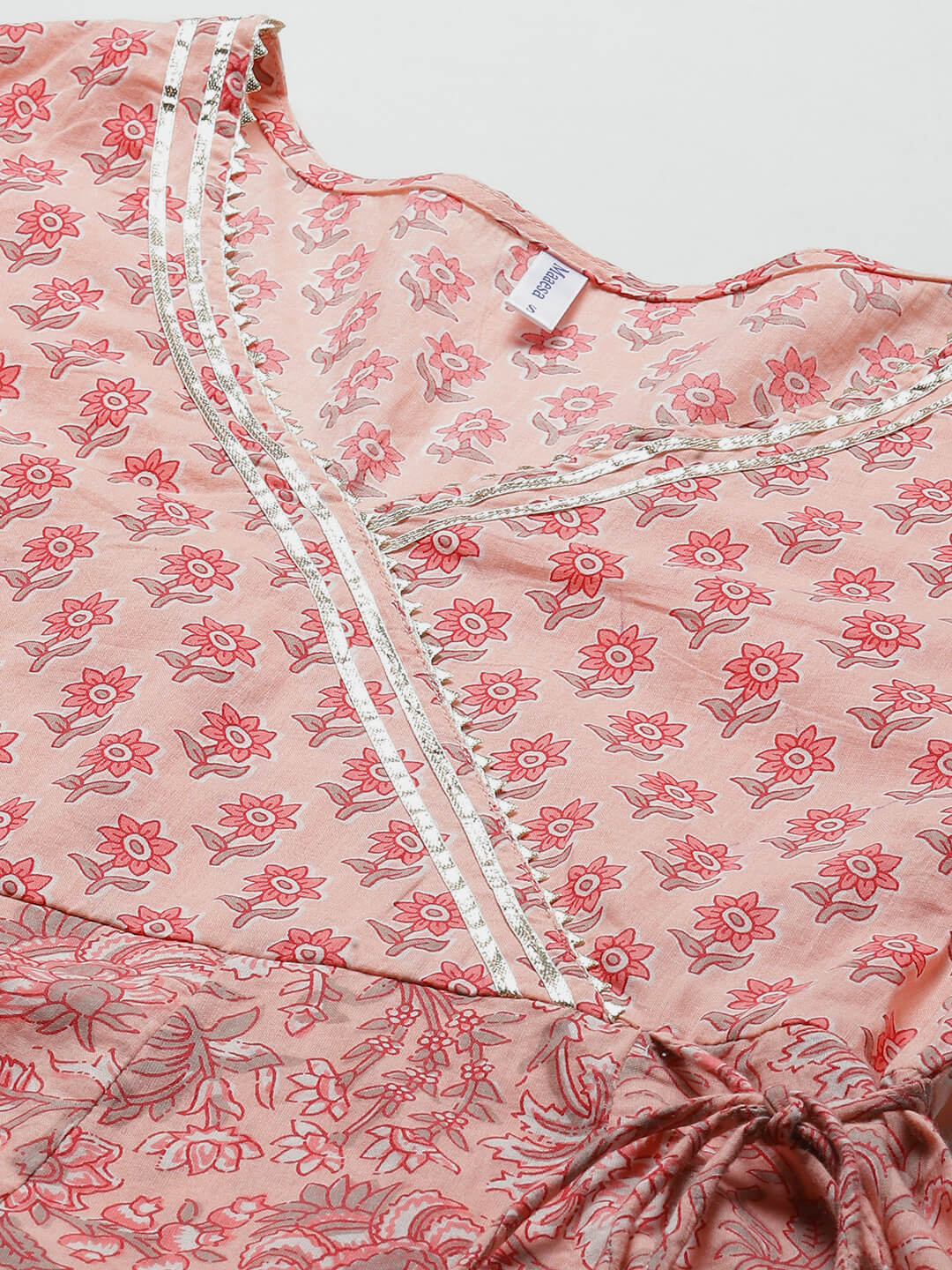 Pink Floral Printed Angrakha Style Anarkali Dress