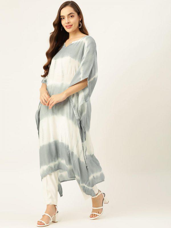 Rayon crepe tie & dyed kaftan for women 