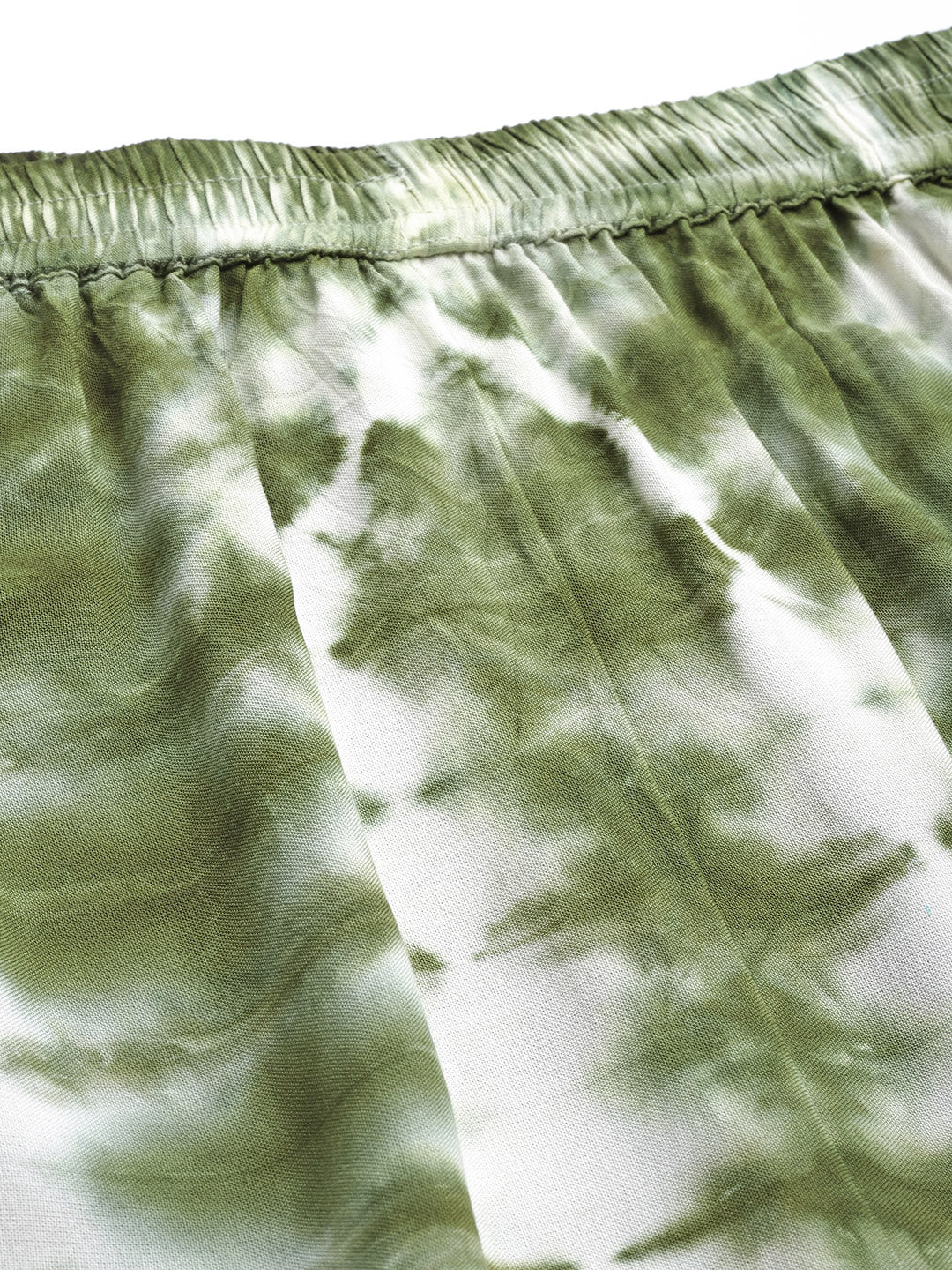 Olive Green White Rayon Tie Dye Co-Ords