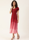 Red Ombre Rayon Dyed A-Line Maxi Dress