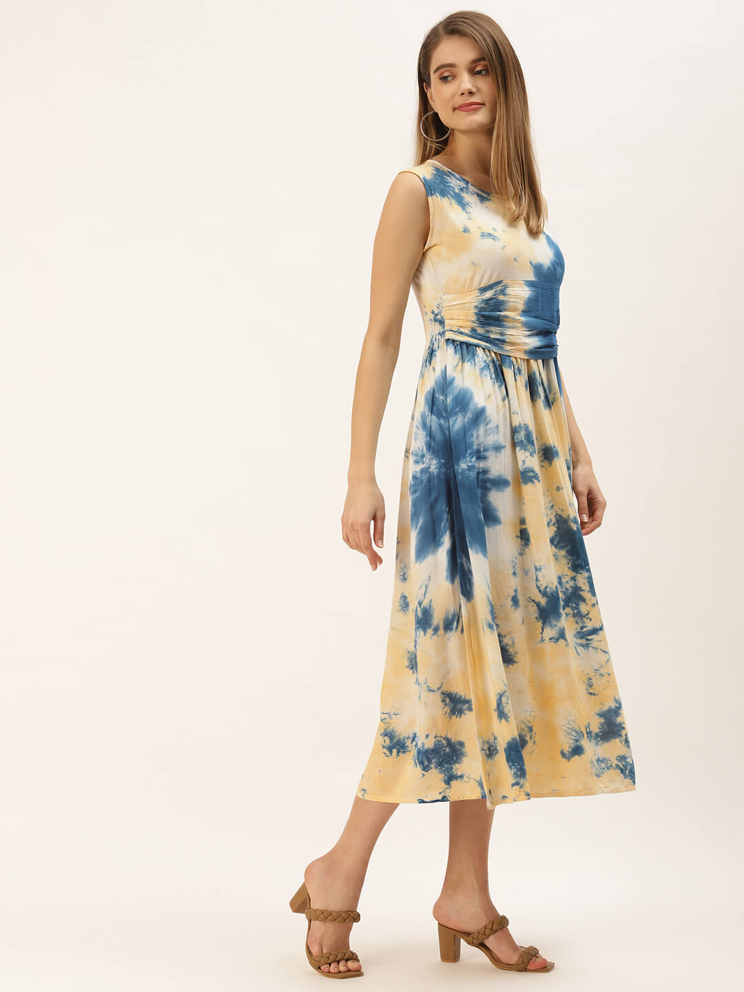 Yellow & Blue Tie Dye Sleeveless Dress