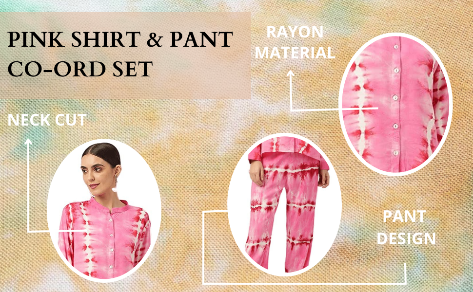 Women Pink White Rayon Tie Dyed Co-Ords Set