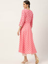 Pink & White Ethnic Printed Pure Cotton Flared Kurta