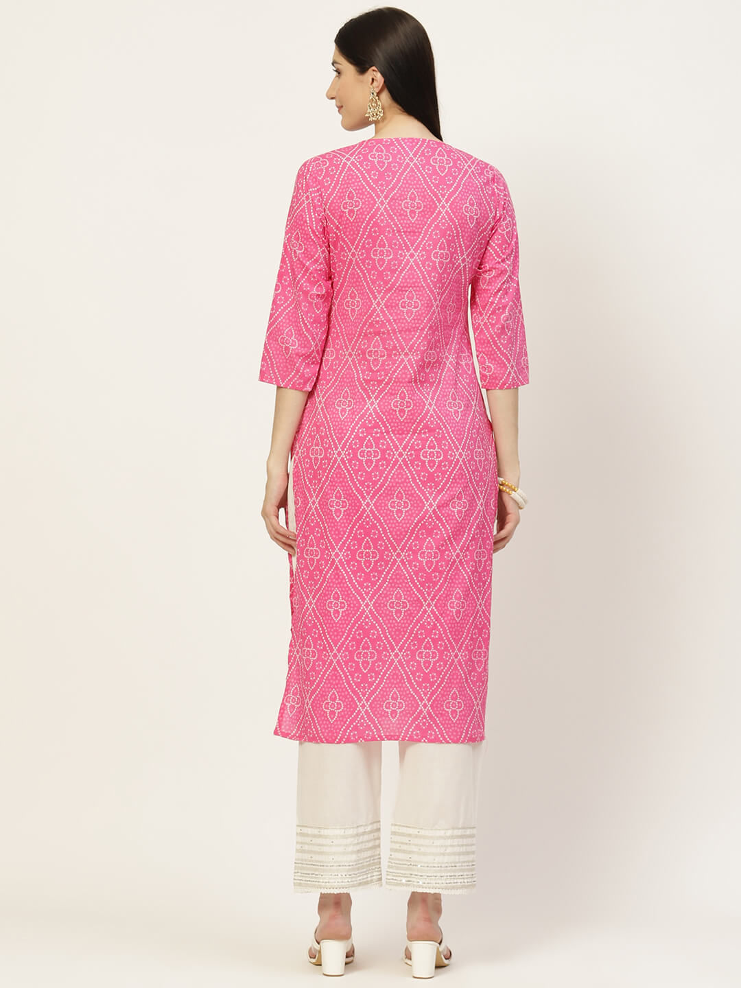 Pink Bandhani Printed Cotton Straight Kurta