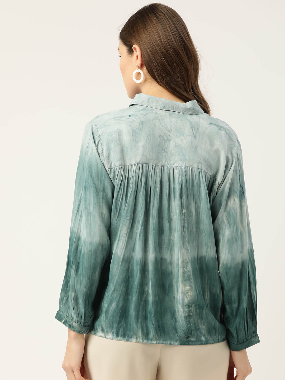 Green Tie Dye Rayon Loose Fit Casual Shirt
