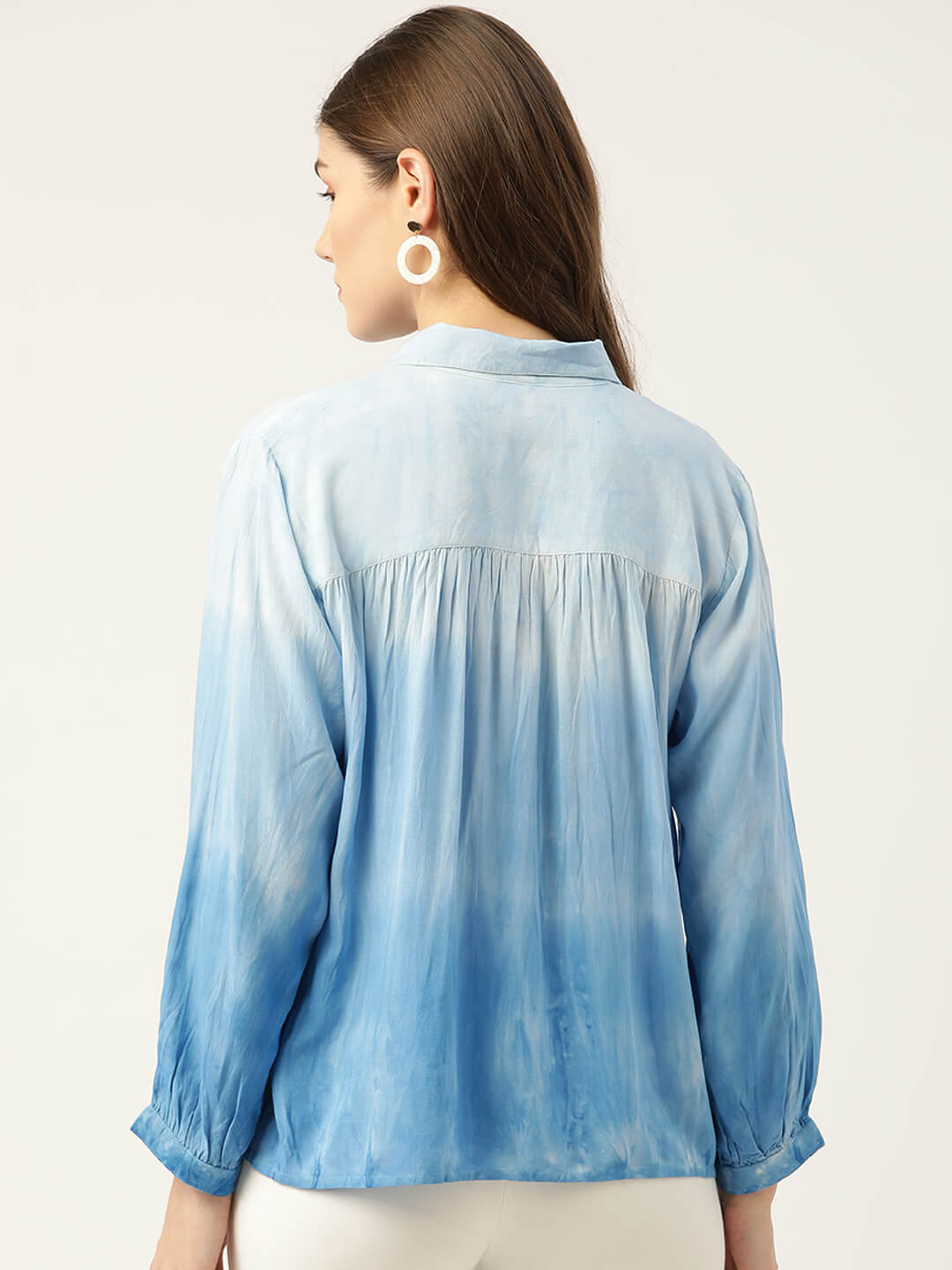 Blue Hand Dyed Tie-Dye Rayon Loose Fit Shirt