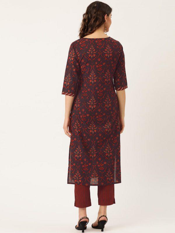 Pure Cotton Maroon Printed Suit Set with Adda Mirror Work